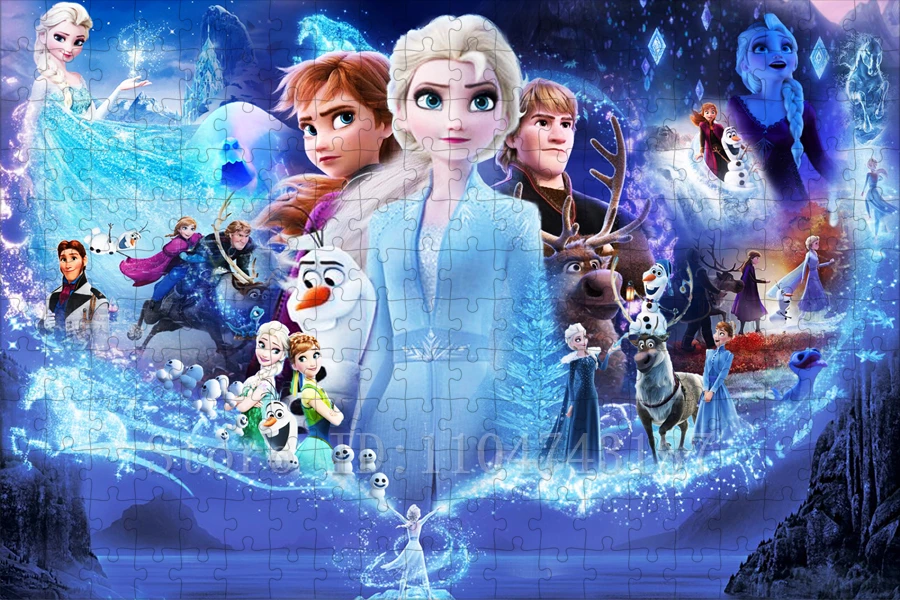 Disney Movies Frozen Puzzles 108/200/300/500/1000 sztuk Princess Elsa and Anna Jigsaw Puzzles Handmade Intelligence Game Toys