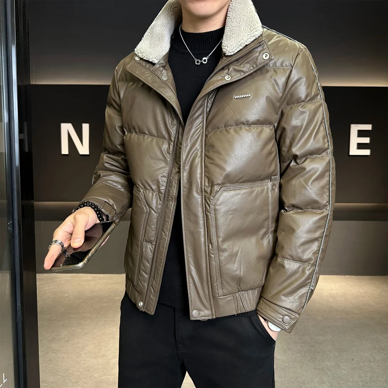 

New High Self-heating Down Jacket Men Solid Windproof Pleated Down Jackets Stand Collar Classical Warm Winter Jackets Men