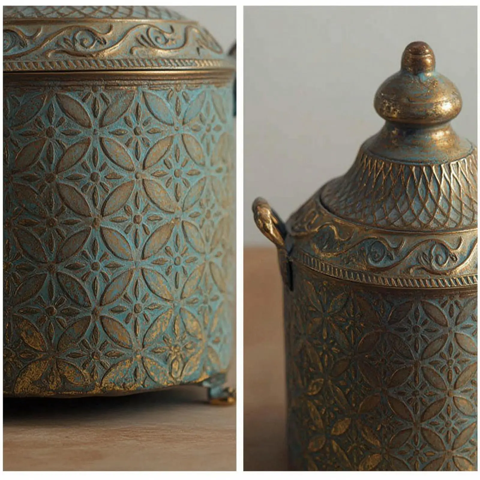 Metal Decorative Vase with Lid Embossed Geometric Accent Floral Vessel for Party Centerpiece Display
