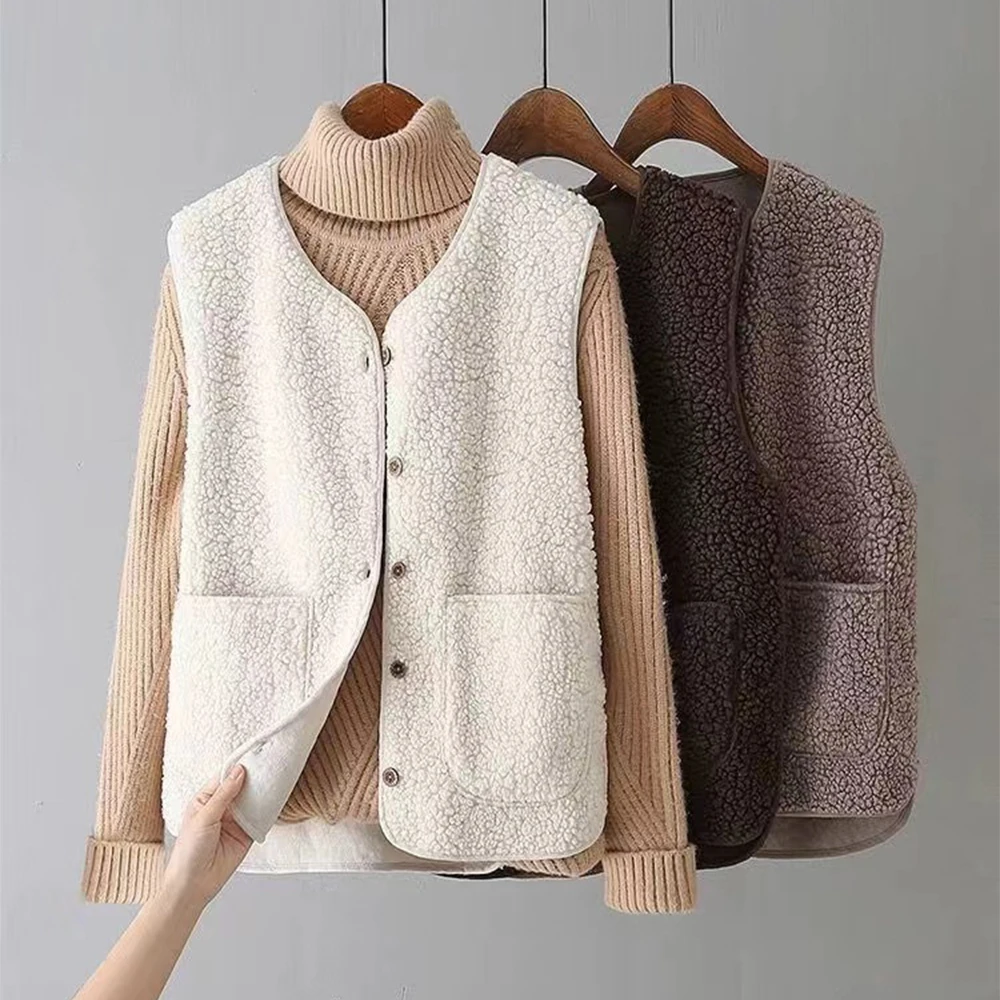 Korean Spring Autumn Vest Women Waistcoat Winter Warm Thick Fleece Vests Warm Thick Women Sleeveless Jacket Ladies Coats