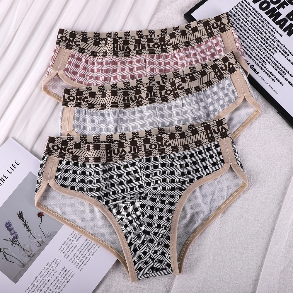 

3PCS/Pack Sexy Men's Briefs 100% Cotton Trendy Plaid Man Underwear High Elastic Soft Panties Hygroscopic Breathable Undrewear