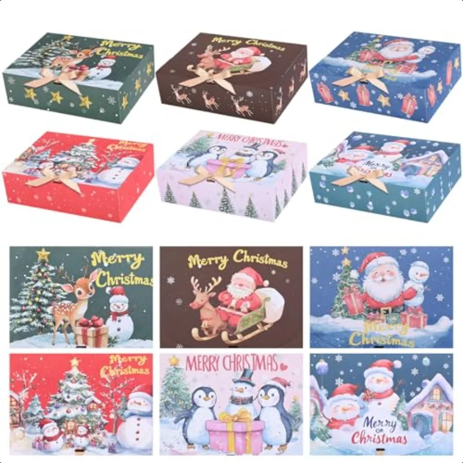 

12Pack Christmas Gift Boxes with Lids 10.6×7.8×3.1 Inch Large Christmas Boxes for Presents 6 Style Xmas Themed Pattern Holiday