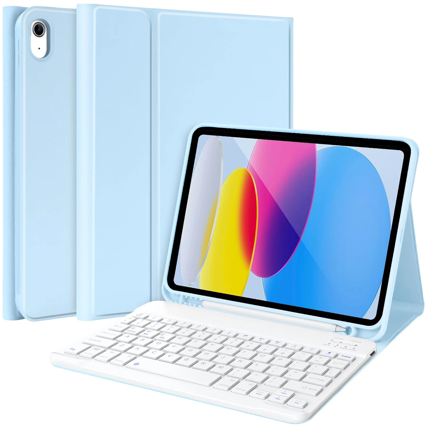 

Кожаный чехол для iPad Air 11 (2025) (2024)/iPad Air (2022) (2020) Bluetooth-совместимый чехол-подставка для клавиатуры - небесно-голубой