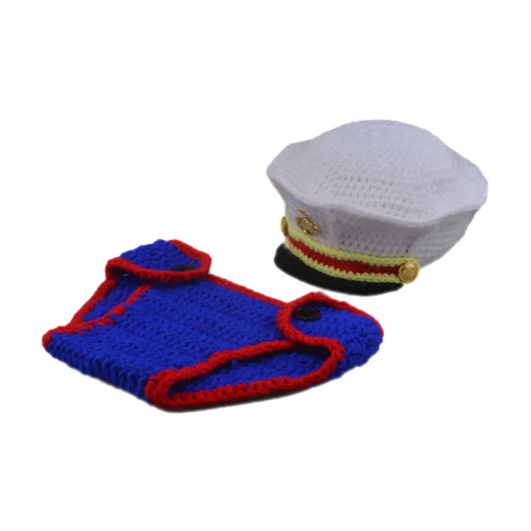 Newborn Photography Outfit Baby Police Uniform US Marine Corps Costume Boy Photo Clothing Baby Suit Newborn Photo Knitted Hat