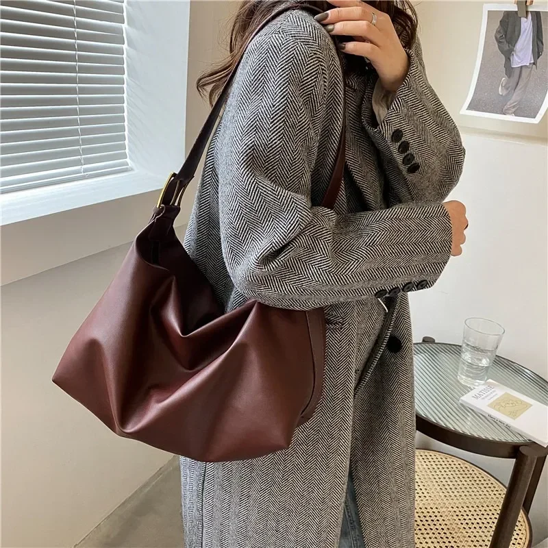 Woman Shoulder Bag Casual Tote PU Leather Vintage Shopper Luxury Handbags For Women Large Capacity Solid Fashion Crossbody Bag