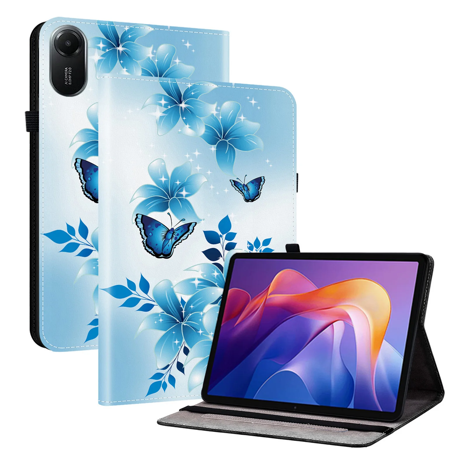 For Xiaomi Redmi Pad 2 Leather Case Pattern Printed Stand Tablet Cover with Card Slots - Blue Butterfly