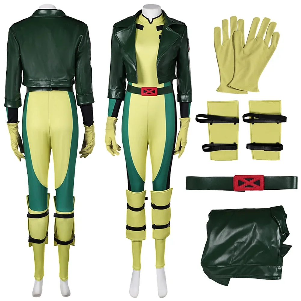 Fantasia X 97 Super Villain Cosplay Rogue Fantasia Costume Disguise For Women Adult Coat Jumpsuit Halloween Carnival Party Suit