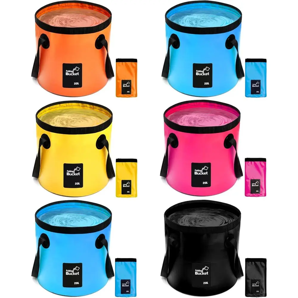 

6-Piece 20L Collapsible Buckets with Handle, 5 Gallon Capacity, Lightweight and Portable for Camping, Hiking, Traveling, and Kit