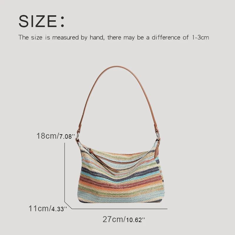 National Beach Straw Hobos Bags For Women Luxury Designer Handbags Purses 2024 New In Papyrus Colorful Stripes Underarm Shoulder