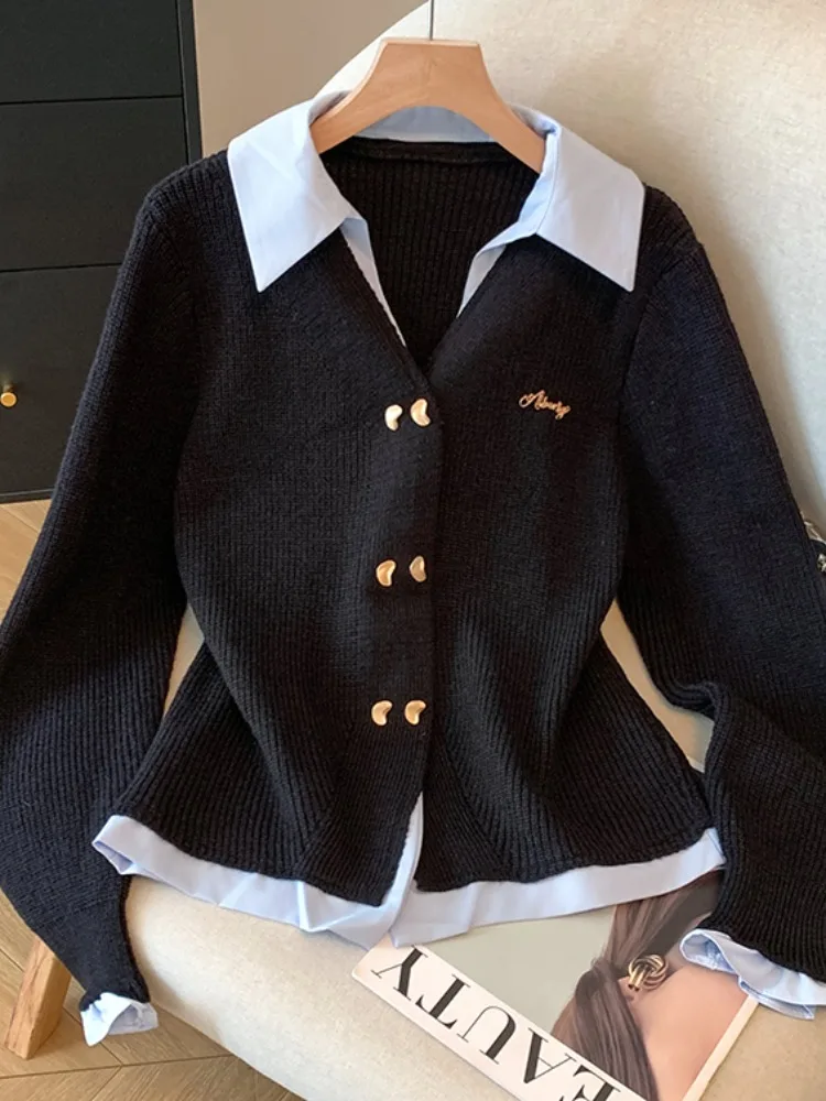 المرأة Ne محبوك سترة معطف الربط تصميم الخريف جديد Sle تخفيف النسخة الكورية سليم صالح V-ne زر التفاصيل