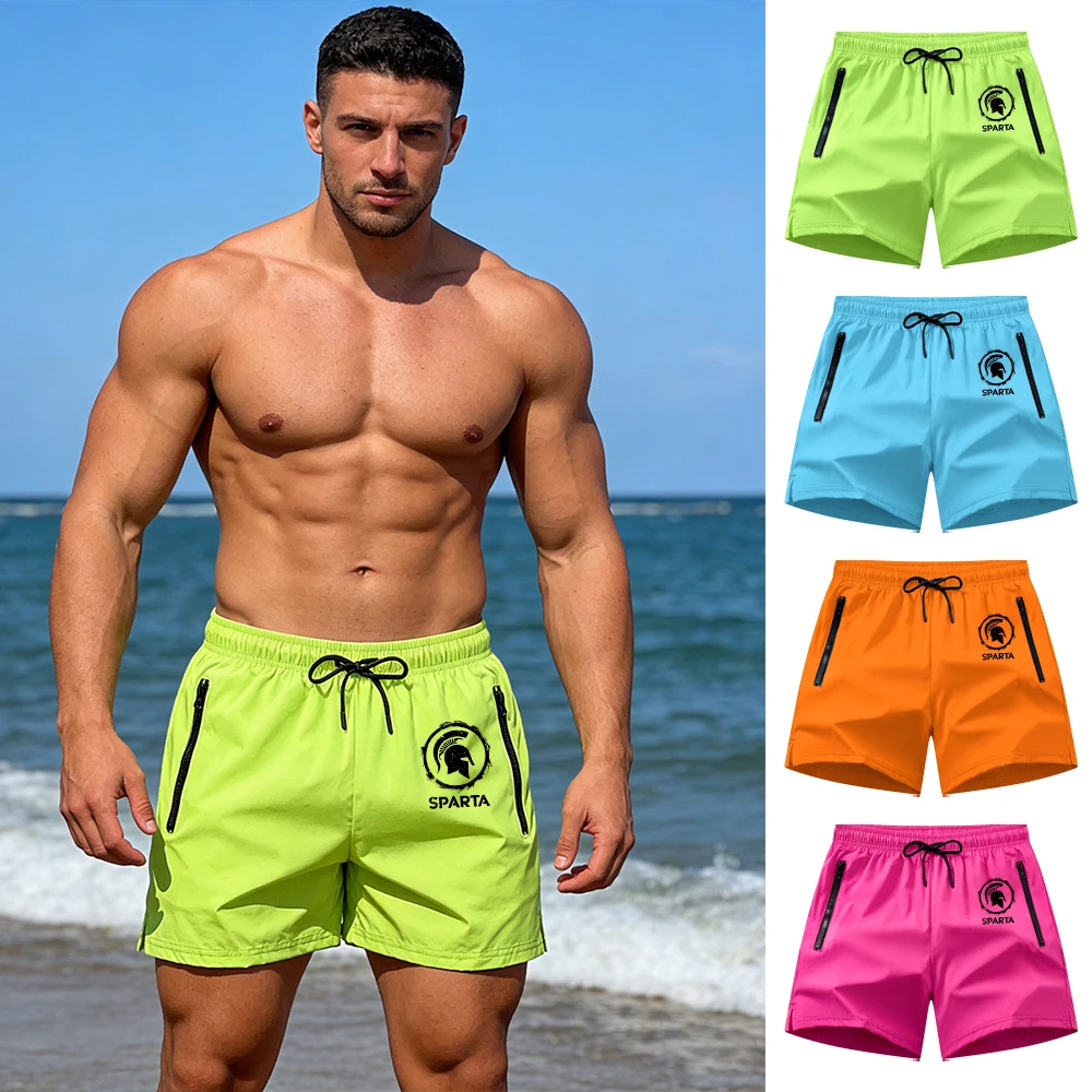 Summer Casual Sports Shorts Comfortable And Breathable Printed Drawstring Shorts For Men's Fitness Training With Mesh Lining