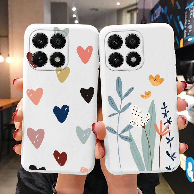 Case For Honor X8a 6.7 inch Cute Heart Flower Back Cover Soft Silicone Matte Protective Funda For Honor X 8a HonorX8a Bags Capa