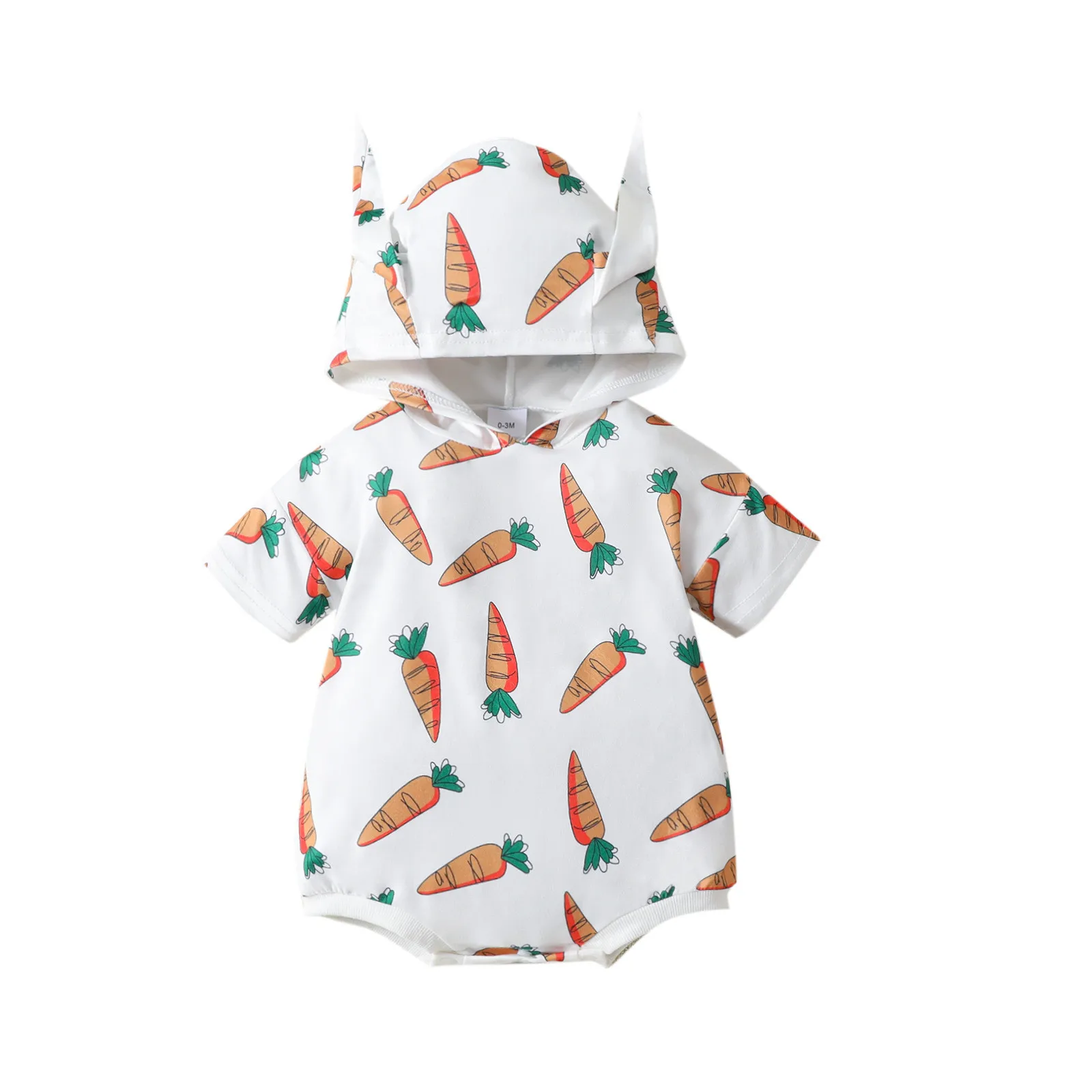 Newborn Baby Boy Girl Easter Romper Carrot Print Rabbit Ears Hooded Jumpsuit Short Sleeve Sweatshirt Cute Bunny T-Shirt Bodysuit