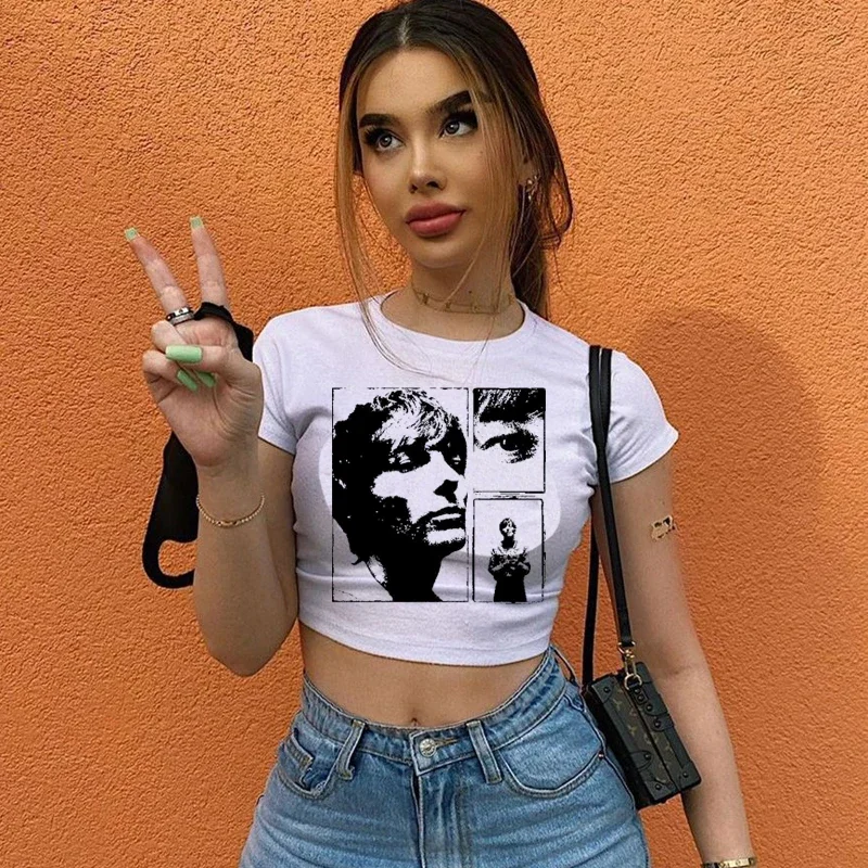 

Harry Louis Art Printed Cropped Tops Women Y2k Clothes Gothic Vintage Girls T Shirts 2000s Grunge Tshirt Streetwear Dropshipping