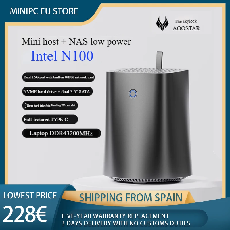 Intel N100 computer personal storage server NAS Mini PC  Intel N100 M.2 NVMe SSD 2x HDD 2.5 3.5 Inch RAID WiFi6  Windows11 Linux