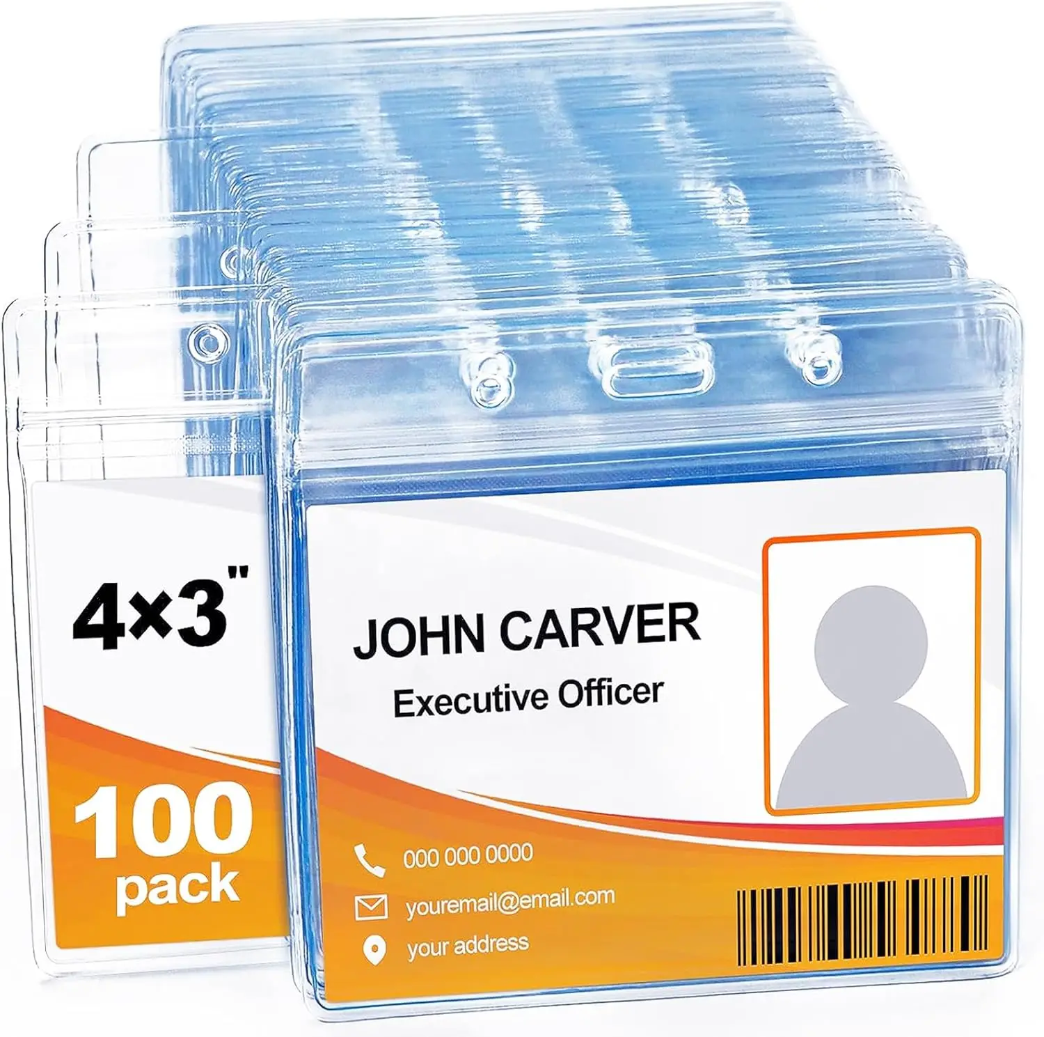 

100 Pcs Clear Plastic Extra Thick Horizontal Card Holders, 4x3 Inch Sealable Name Badge ID Card Protector for Office Events