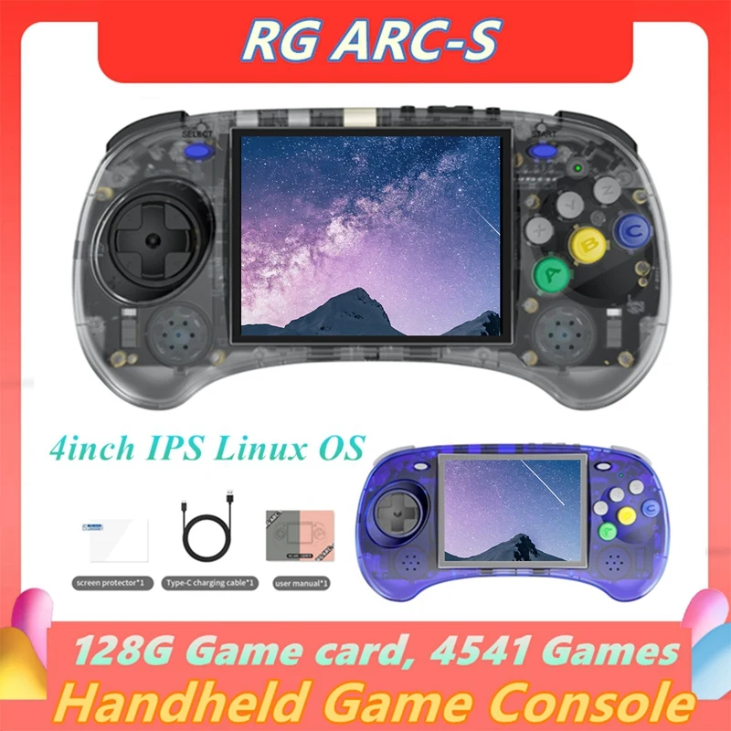 

RG ARC-S Handheld Game Console 128G 4Inch IPS Linux OS Six Button Design Retro Video Players Support Wired Handle Easy To Use