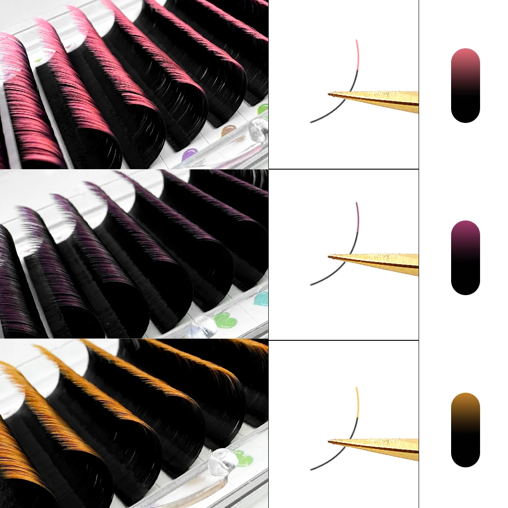 ABONNIE Neue Farbverlauf-Wimpernverlängerung in Rot, Grün, Blau, Lila, Einzelne Faux-Mink-Ombre-Farbwimpern – Detail 4
