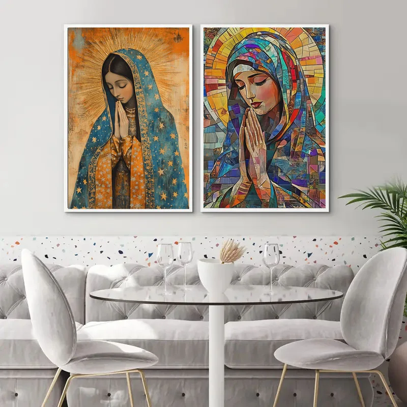 1pc frameless Canvas Painting 1pc Vintage Virgin Mary and Jesus Canvas Christian Faith Poster Home Wall Art, Vintage Living Room