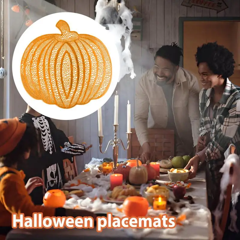 Halloween Placemats Fall Thanksgiving Place Mats Pumpkin Shape Fall Thanksgiving Mats For Dining Heat-Resistant
