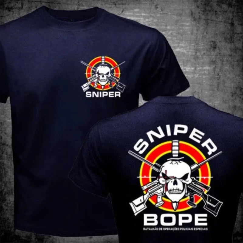 Camiseta de manga corta con estampado de francotirador de fuerzas especiales BOPE de la fuerza táctica de la policía militar brasileña, Top informal cómodo para hombre