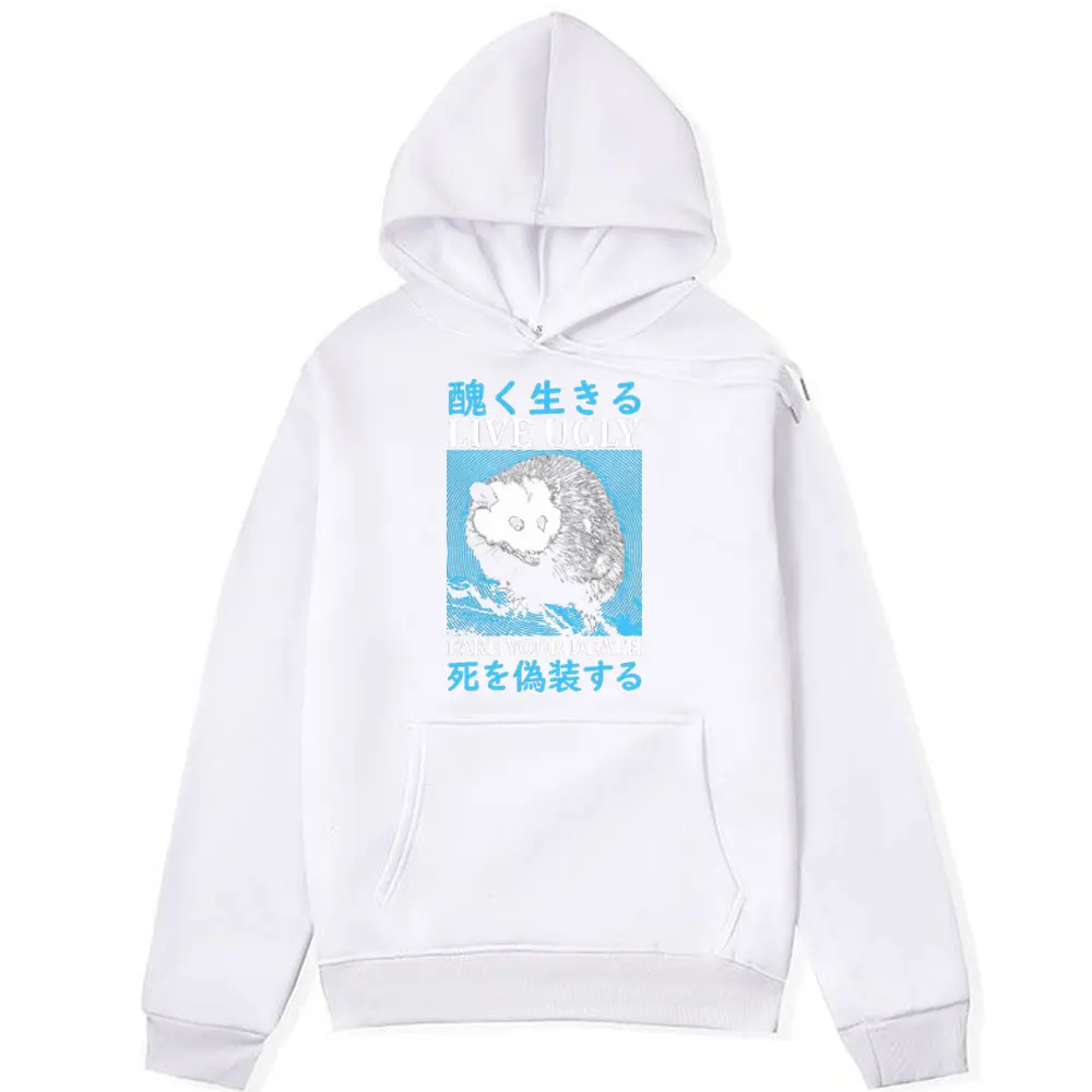 Funny Live Ugly Japanese Opossum Graphic Hoodie Men Women Clothing Fall and Winter Fleece Fashion Oversized Hooded Sweatshirts