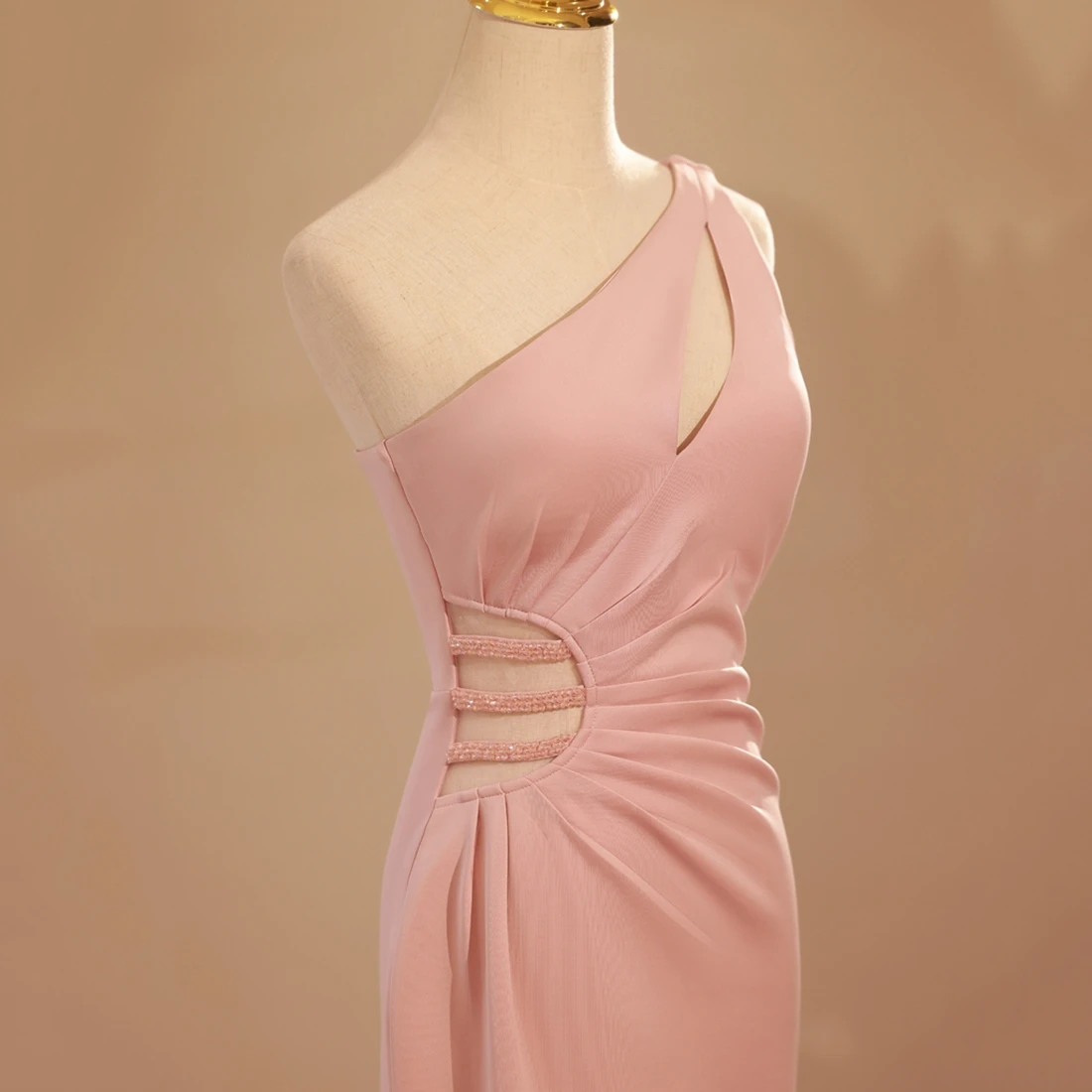 New Arrival One-Shoulder Pink Satin Evening Dress for Women Customized