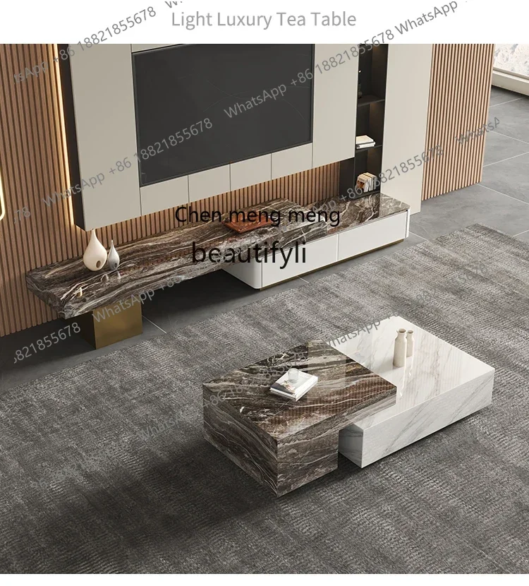 X  Marble coffee table, living room, household  modern simple Italian minimalist square, high-end luxury stone wabi-sabi styleAA