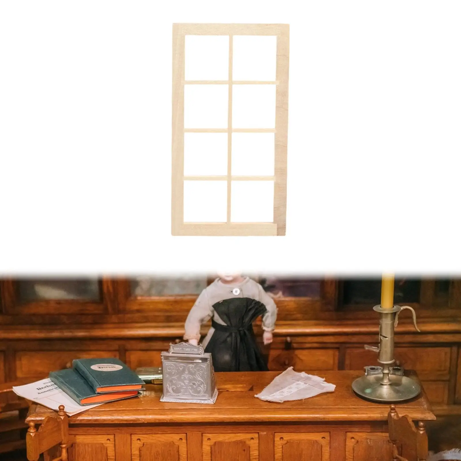 Dollhouse Miniature Window Wood Furniture Blank Realistic Dollhouse Decoration