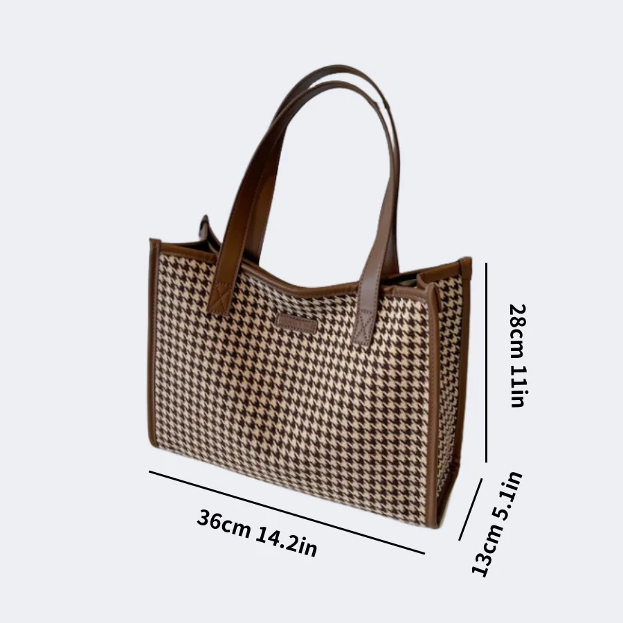 Large capacity houndstooth handbag fashion retro handbag shoulder bag commuter tote bag