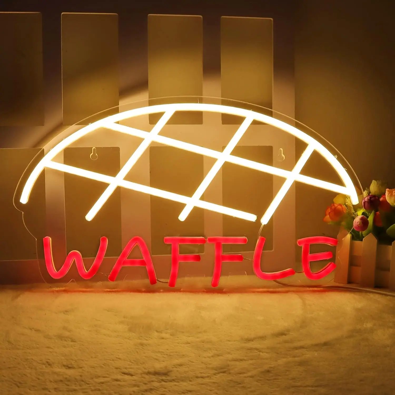 Waffle Neon Sign USB Powered LED Neon Light for Bedroom Cake Shop Bakery Supermarkets Restaurant Stores Cookie House Wall Decor