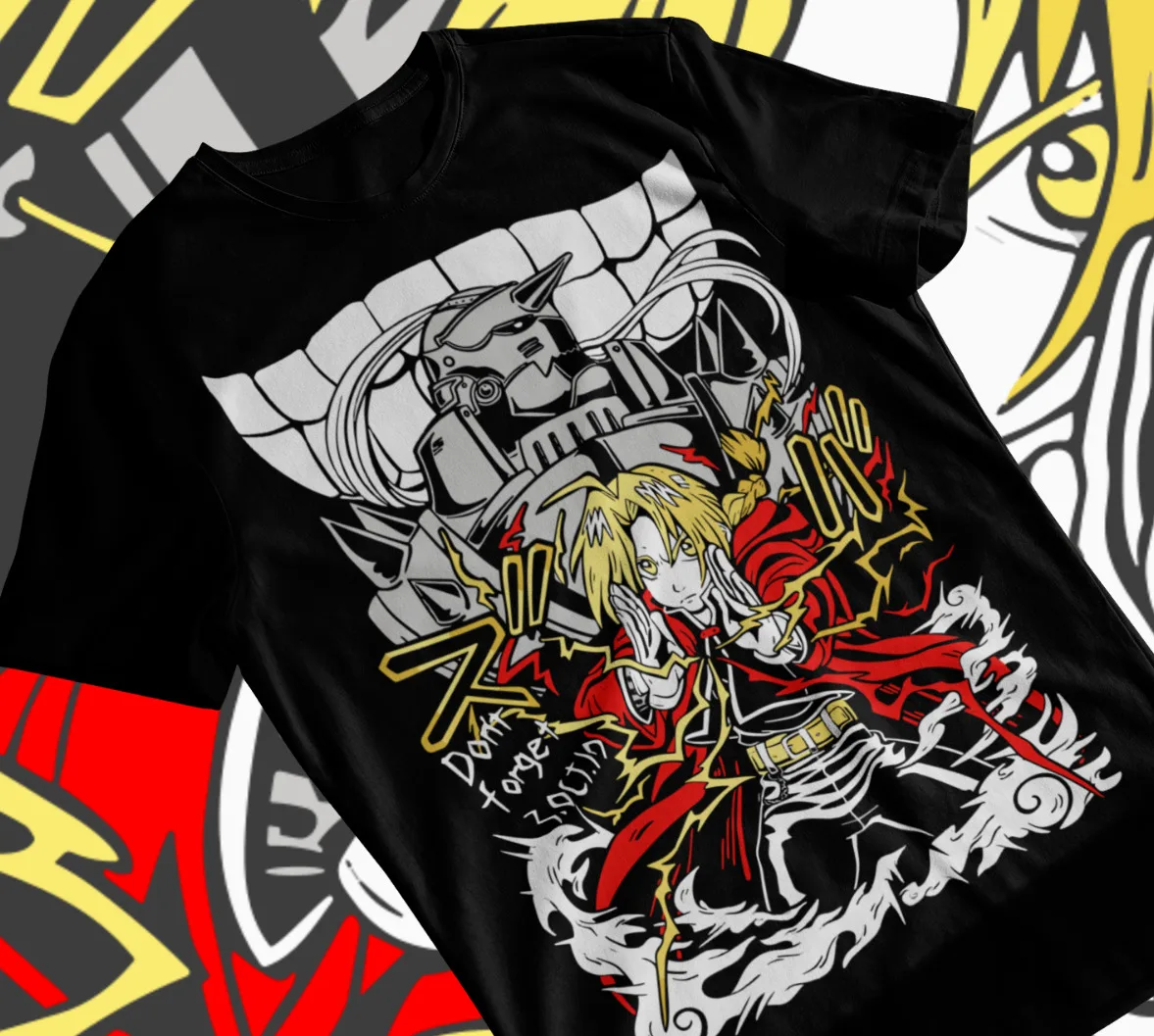 

Edward Elric T-Shirt Fullmetal Alchemist Brotherhood FMA Alphonse Black Soft Tee
