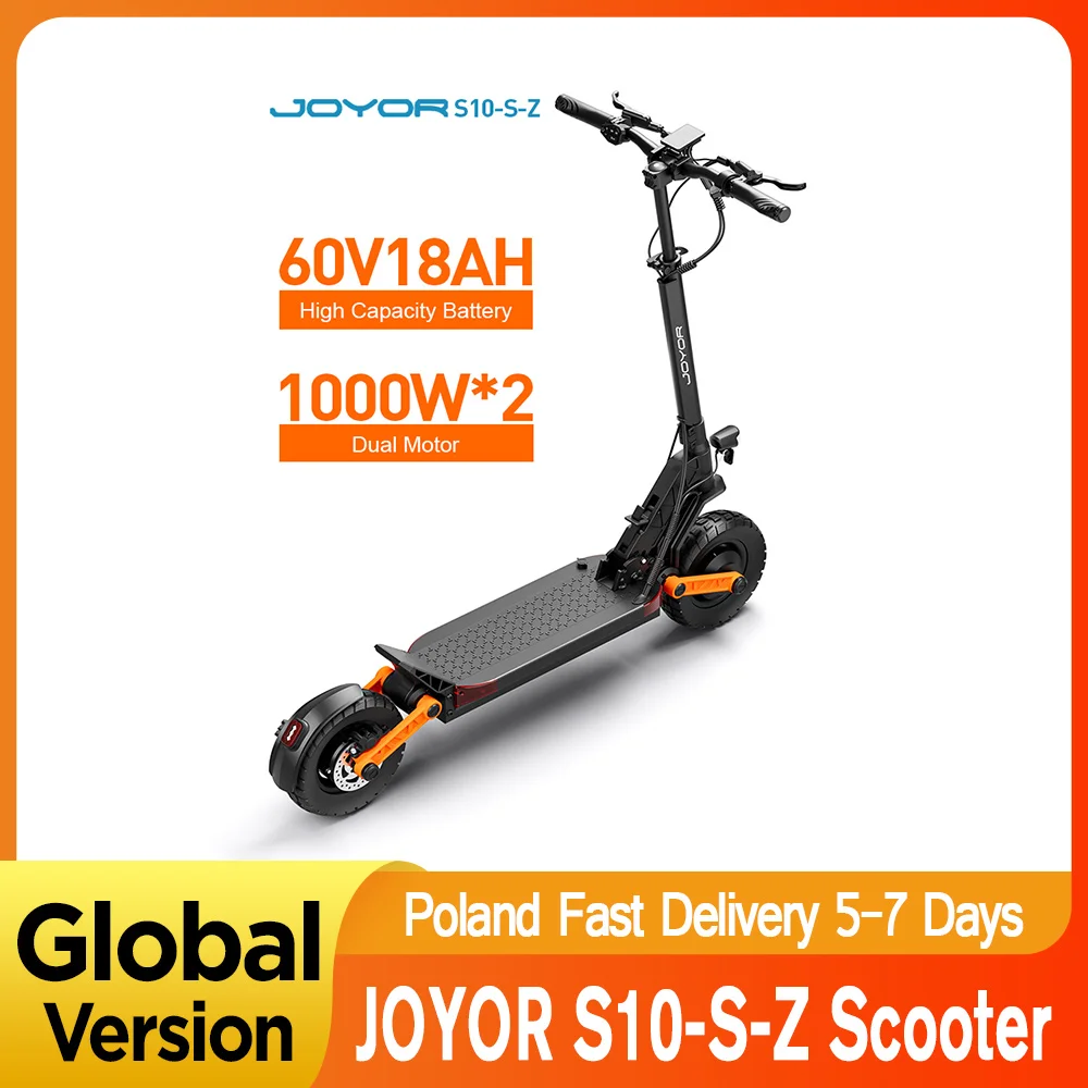 JOYOR S10-S-Z Scooter électrique 60V 18Ah batterie, double moteur 1000W, pneu 10 "Escooter adulte, vitesse maximale 65 km/h portée 70-85km noir