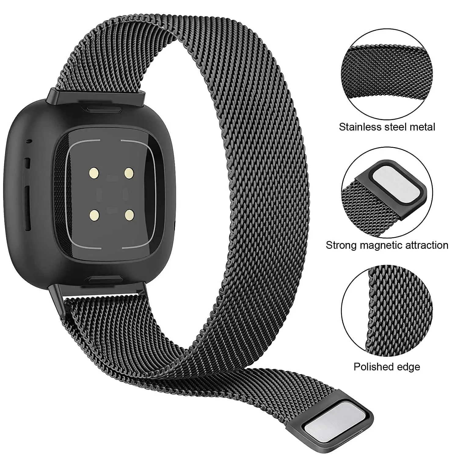 Milanese strap for Fitbit versa 4 3 Band Sense/Lite Magnetic Loop watchband Stainless Steel metal Bracelet Fitbit versa 2 band