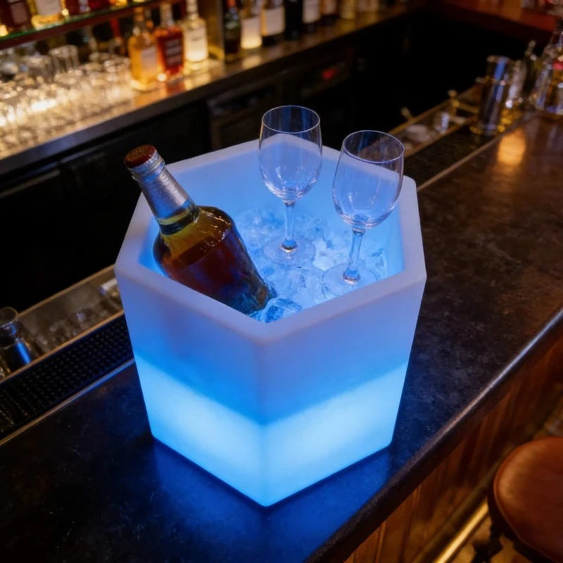 Hexagonal ice bucket, waterproof PE ice bucket, suitable for wine cabinet portable party use
