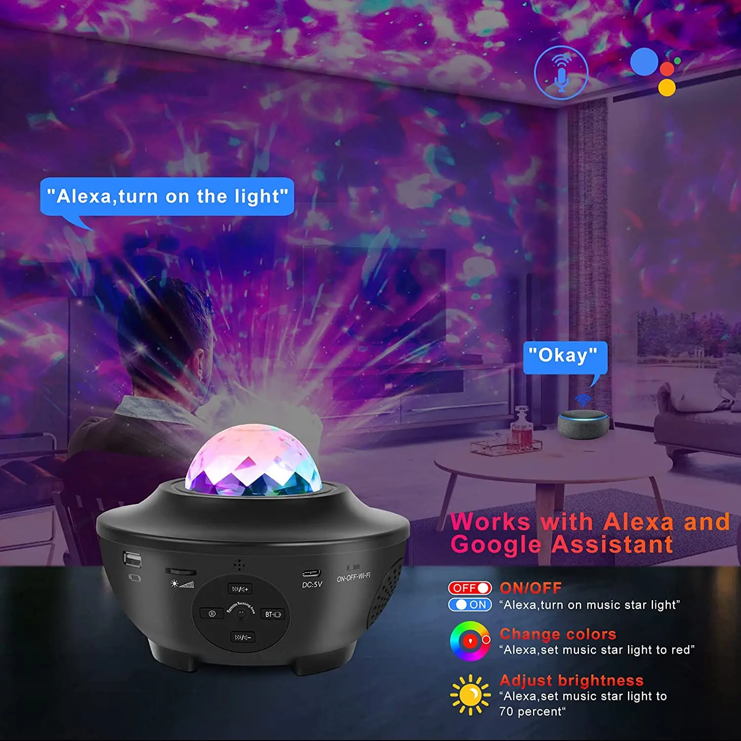 New type Music Star Skylight Projector RGBW Colorful star dream light water wave projection lamp