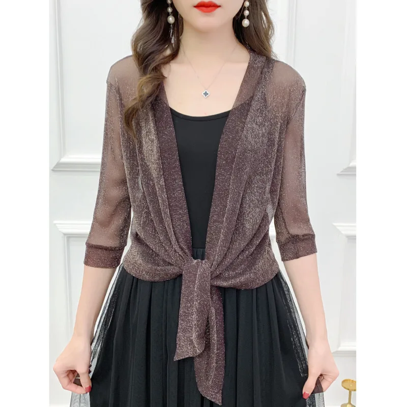 #3504 Summer Chiffon Short Jacket Women Half Sleeve See Through Tops Kimono Jacket Cardigan Sexy Thin Sunscreen Coat Ladies