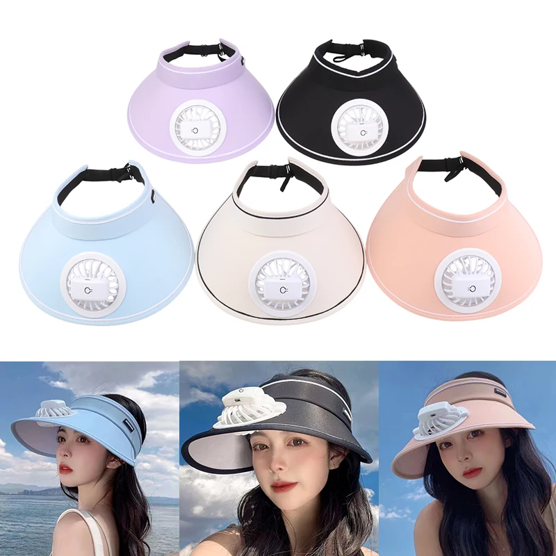 

Breathable Cooling Fan Hat USB Rechargeable Fans Hat Outdoor Travel Sun Hat Empty Top Large Brim With Fan For Women Gifts