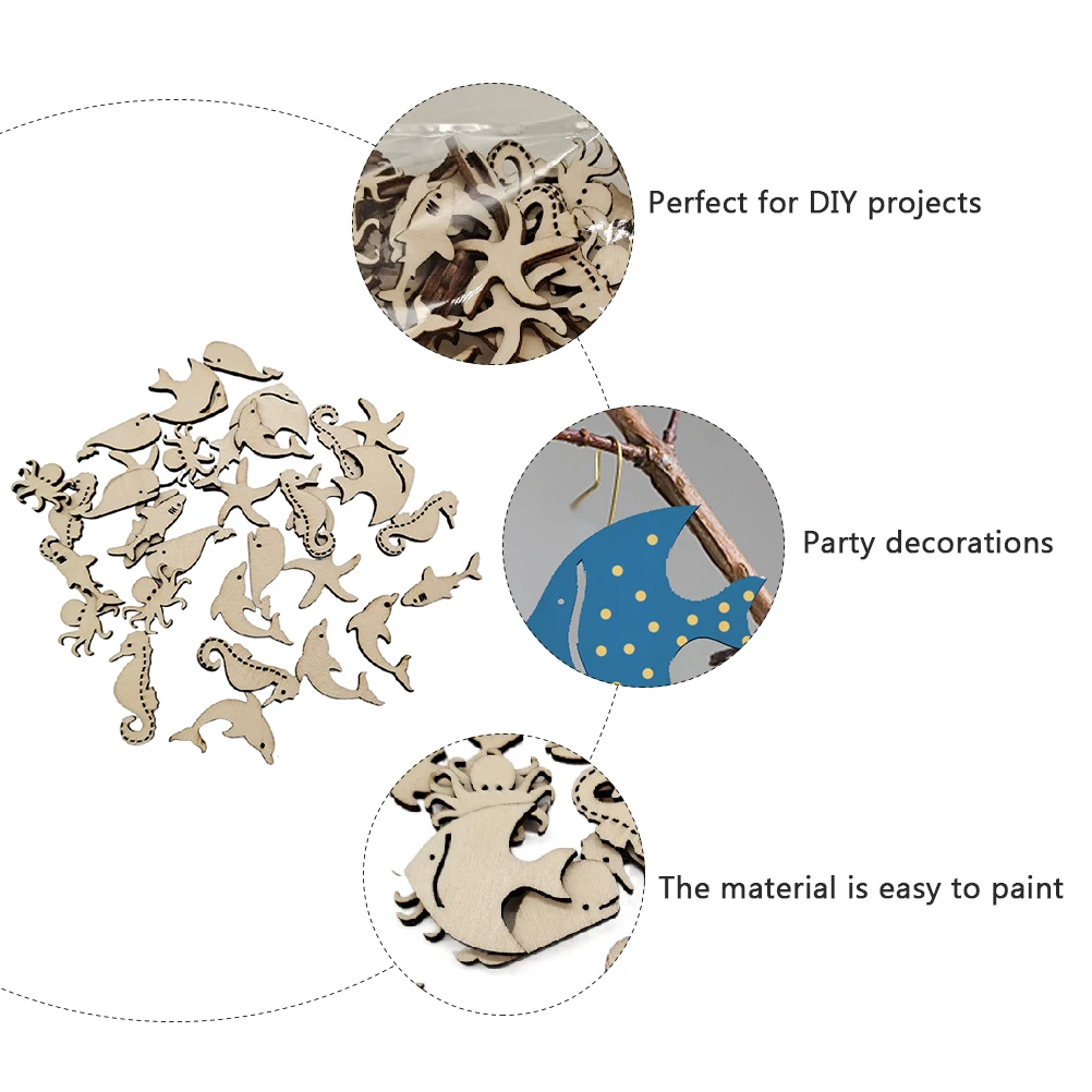 

50pcs Unfinished Wood Cutouts Ocean Animals Paint Crafts Diy Wooden Pieces Home Decor Wood Slice Ornament Animal