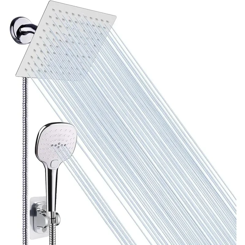 Shower Head with Hose, High Pressure Stainless Steel Rain Showerhead and 3 Settings Handheld Spray Combo with Push Button