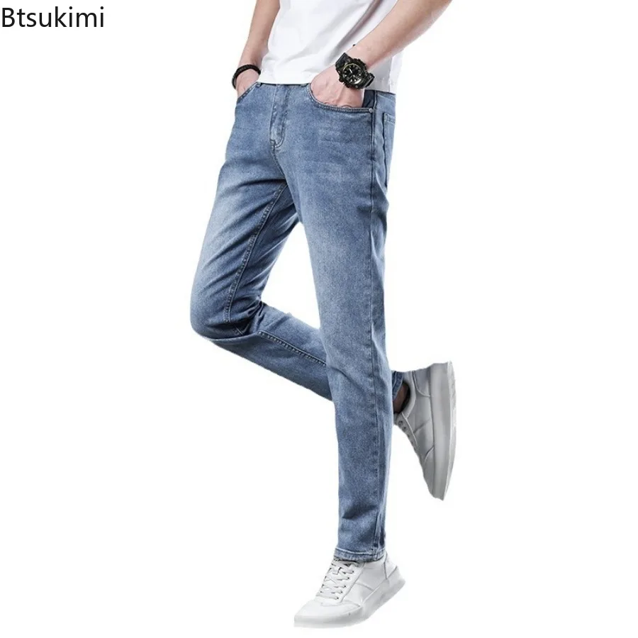 Calça de perna reta justa elástica masculina, calça jeans versátil, estilo coreano, moda jovem, casual, nova, Y2K, 2022