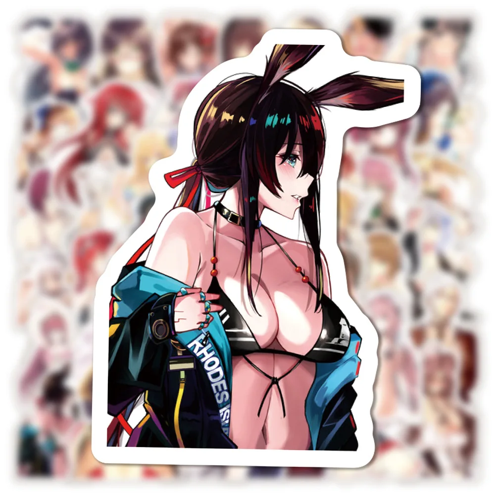 50 buah stiker decal Anime Hentai gadis seksi Waifu untuk bagasi Laptop telepon sepeda motor stiker mobil mainan anak perempuan tahan air