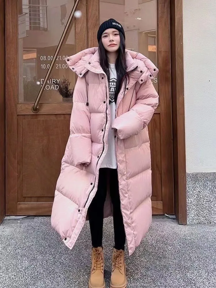 

Women Parka Long Sleeve Zipper Hooded Parkas Ankle Length Cardigan Loose Spliced Casual Winter Pockets High Street Outerwear