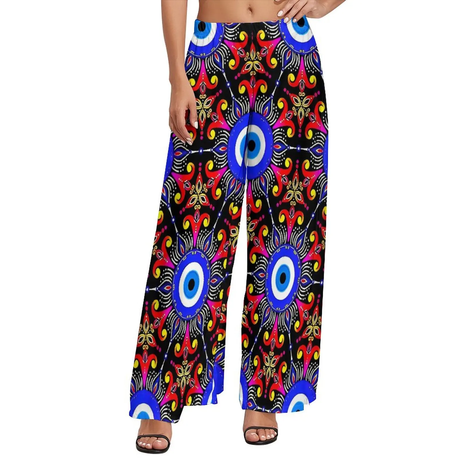

Abstract Evil Eye Pants Women Amulet Print Streetwear Trousers High Waisted Home Wide Leg Pants Gift