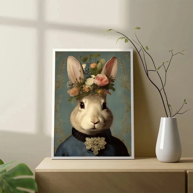 صورة أرنب عتيقة للغرفة ، رأس حيوان ، جسم بشري ، فن حائط مضحك ، ملصقات مطبوعة ، لوحة قماشية ، ديكور منزلي ، مطبوعات عصر النهضة