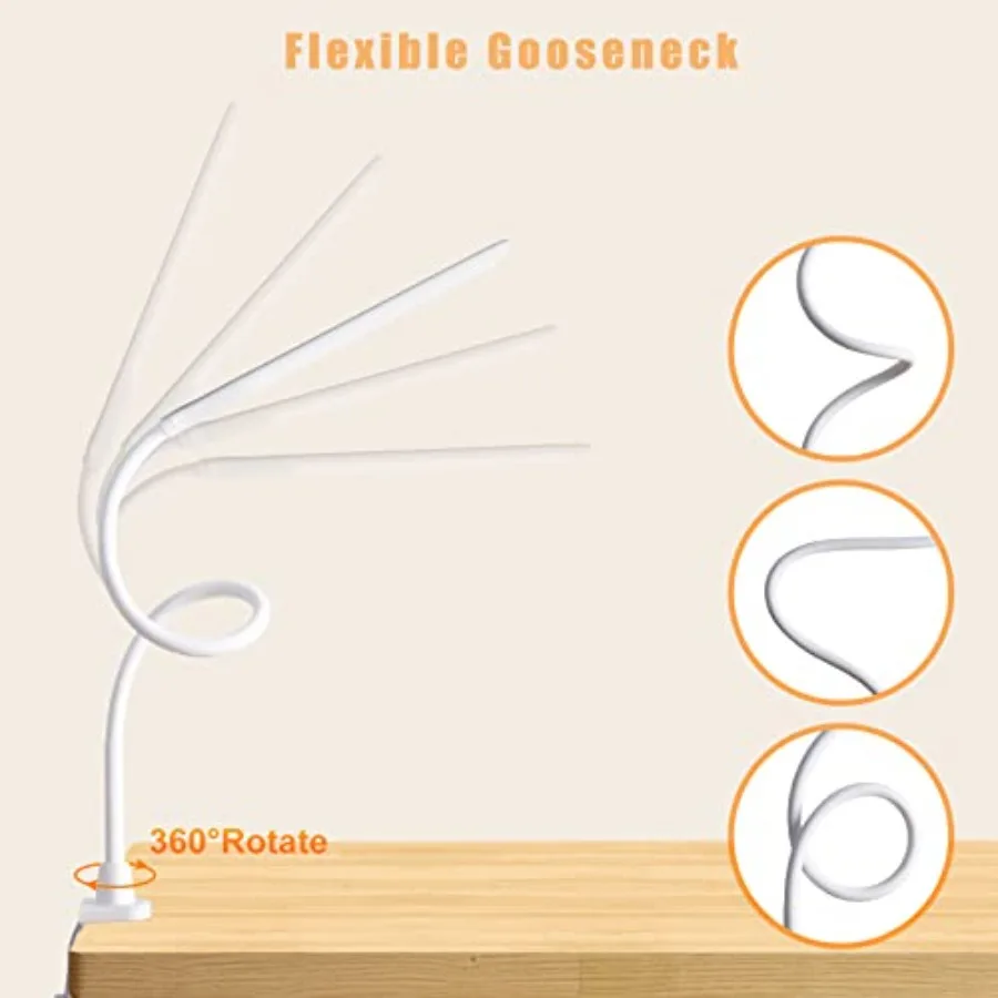 LED Desk Lamp with Clamp, Flexible Gooseneck Architect Table Lamp - 5 Brightness Levels and 4 Color Modes, Touch Control, Eye-C view 5
