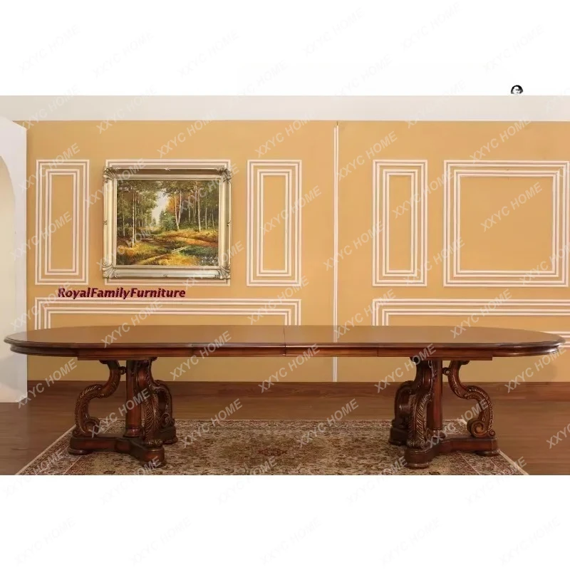 

AAAmerican Villa Furniture Oval Long Dining Table Tabletop Adjustable 8 To 10 People Dining Table Western Dining Table