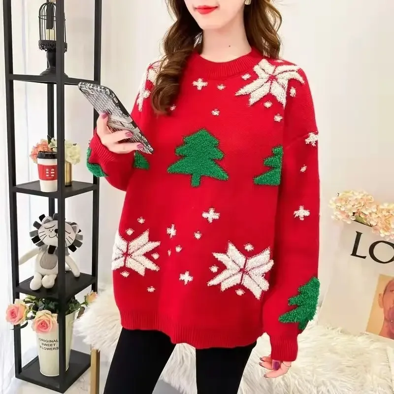 Christmas Fashion Sweater Tops Couple Clothing Korean Style Loose Outwear Women's Autumn Winter New Versatile Thickened Cardigan