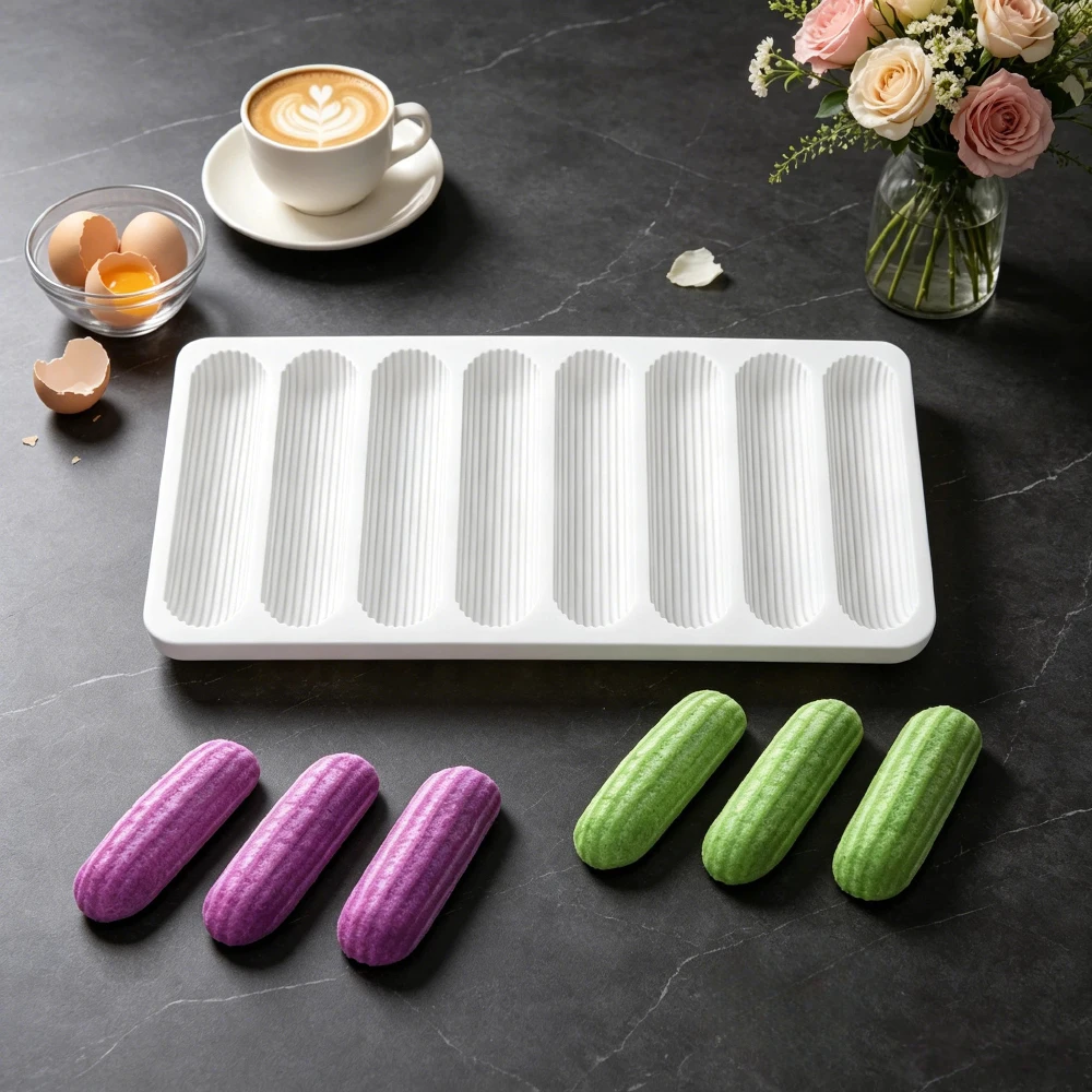 2/6/8-Cell Chocolate Eclair Dessert Bakeware Long Strip Puffs Baking Mold Finger Eclair Mould Kitchen Silicone Bakeware