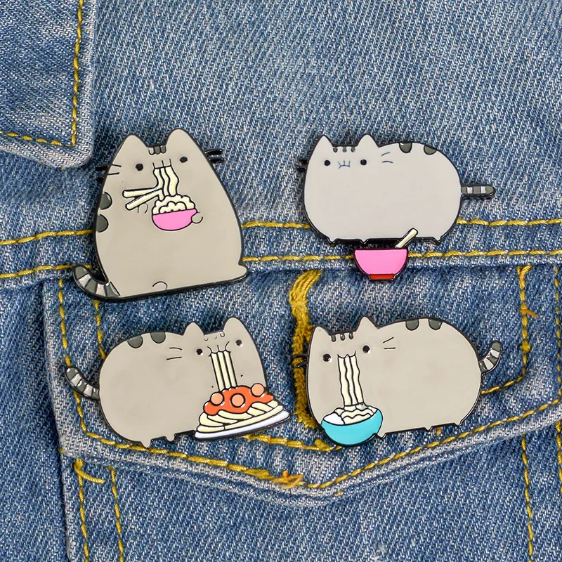 greedy fat cat series Enamel Brooch Lovely fat cat who likes noodles Lapel Pin Animal Protector's Emblem Jewelry to ki Fat cat A